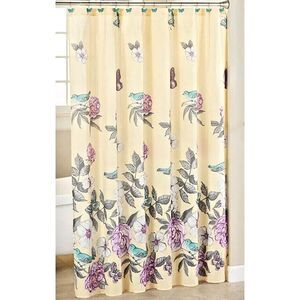 Valentina Butterfly Flowers Shower Curtain Blue Birds Pale Yellow Bath Gift NEW